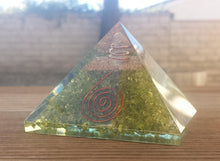 Load image into Gallery viewer, Extra Large (70-75mm) PERIDOT Orgone Gemstone Pyramid X-Large Pyramid Orgone