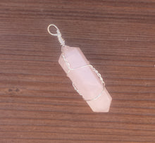 Load image into Gallery viewer, ROSE QUARTZ Wire Wrapped Double Point Pendant Stone Natural Gemstone