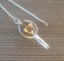 Load image into Gallery viewer, Natural CALLIGRAPHY STONE Gemstone 3 Stone Merkaba Spinning Star Faceted Pendulum