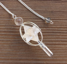 Load image into Gallery viewer, Natural SCOLECITE Gemstone 3 Stone Merkaba Spinning Star Faceted Pendulum
