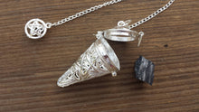 Load image into Gallery viewer, PENTACLE CAGE PENDULUM with Black Tourmaline Piece Gemstone