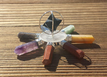 Load image into Gallery viewer, 7 Chakra SPINNING BLACK TOURMALINE Merkaba Energy Generator Natural Gemstone