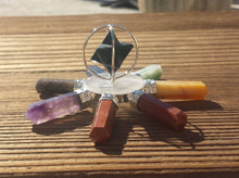 Load image into Gallery viewer, 7 Chakra SPINNING BLACK TOURMALINE Merkaba Energy Generator Natural Gemstone