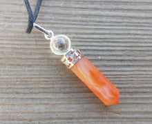 Load image into Gallery viewer, CARNELIAN 2 Stone Crystal Point Pendant With Quartz Sphere and Cord Stone Natural Gemstone