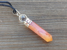 Load image into Gallery viewer, CARNELIAN 2 Stone Crystal Point Pendant With Quartz Sphere and Cord Stone Natural Gemstone