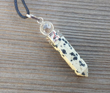 Load image into Gallery viewer, DALMATIAN JASPER 2 Stone Crystal Point Pendant With Quartz Sphere and Cord Stone Natural Gemstone