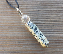 Load image into Gallery viewer, DALMATIAN JASPER 2 Stone Crystal Point Pendant With Quartz Sphere and Cord Stone Natural Gemstone