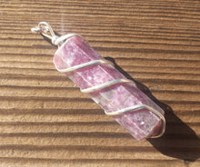 Load image into Gallery viewer, LEPIDOLITE Spiral Wire Wrapped Pencil Point Pendant Gemstone