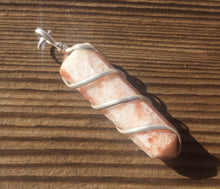 Load image into Gallery viewer, SUNSTONE Spiral Wire Wrapped Pencil Point Pendant Gemstone