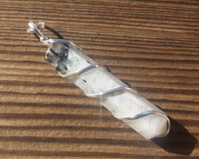 Load image into Gallery viewer, RAINBOW MOONSTONE Spiral Wire Wrapped Pencil Point Pendant Gemstone
