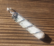 Load image into Gallery viewer, RAINBOW MOONSTONE Spiral Wire Wrapped Pencil Point Pendant Gemstone