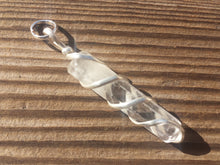 Load image into Gallery viewer, CLEAR QUARTZ Spiral Wire Wrapped Pencil Point Pendant Gemstone