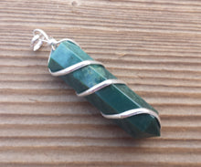 Load image into Gallery viewer, BLOODSTONE Spiral Wire Wrapped Pencil Point Pendant Gemstone