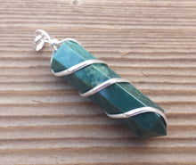 Load image into Gallery viewer, BLOODSTONE Spiral Wire Wrapped Pencil Point Pendant Gemstone