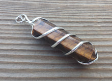Load image into Gallery viewer, TIGER EYE Spiral Wire Wrapped Pencil Point Pendant Gemstone