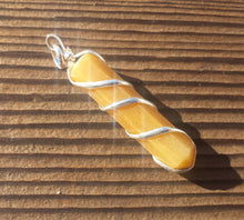 Load image into Gallery viewer, GOLDEN QUARTZ Spiral Wire Wrapped Pencil Point Pendant Gemstone