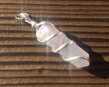 Load image into Gallery viewer, ROSE QUARTZ Spiral Wire Wrapped Pencil Point Pendant Gemstone
