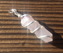 Load image into Gallery viewer, ROSE QUARTZ Spiral Wire Wrapped Pencil Point Pendant Gemstone