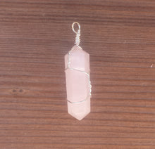 Load image into Gallery viewer, ROSE QUARTZ Wire Wrapped Double Point Pendant Stone Natural Gemstone