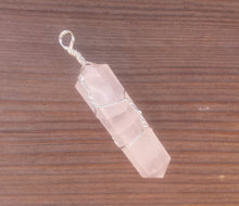 Load image into Gallery viewer, ROSE QUARTZ Wire Wrapped Double Point Pendant Stone Natural Gemstone