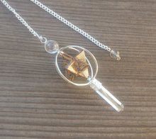 Load image into Gallery viewer, Natural CALLIGRAPHY STONE Gemstone 3 Stone Merkaba Spinning Star Faceted Pendulum
