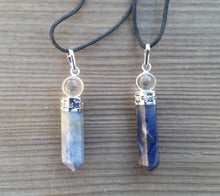 Load image into Gallery viewer, SODALITE 2 Stone Crystal Point Pendant With Quartz Sphere and Cord Stone Natural Gemstone