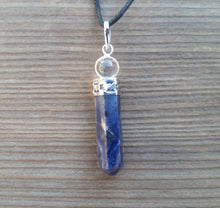 Load image into Gallery viewer, SODALITE 2 Stone Crystal Point Pendant With Quartz Sphere and Cord Stone Natural Gemstone