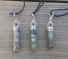 Load image into Gallery viewer, LABRADORITE 2 Stone Crystal Point Pendant With Quartz Sphere and Cord Stone Natural Gemstone