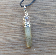 Load image into Gallery viewer, LABRADORITE 2 Stone Crystal Point Pendant With Quartz Sphere and Cord Stone Natural Gemstone