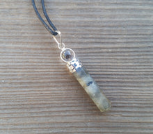 Load image into Gallery viewer, LABRADORITE 2 Stone Crystal Point Pendant With Quartz Sphere and Cord Stone Natural Gemstone