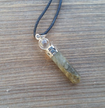 Load image into Gallery viewer, LABRADORITE 2 Stone Crystal Point Pendant With Quartz Sphere and Cord Stone Natural Gemstone