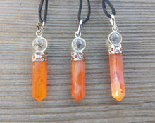 Load image into Gallery viewer, CARNELIAN 2 Stone Crystal Point Pendant With Quartz Sphere and Cord Stone Natural Gemstone