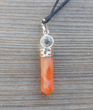 Load image into Gallery viewer, CARNELIAN 2 Stone Crystal Point Pendant With Quartz Sphere and Cord Stone Natural Gemstone