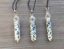 Load image into Gallery viewer, DALMATIAN JASPER 2 Stone Crystal Point Pendant With Quartz Sphere and Cord Stone Natural Gemstone