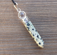 Load image into Gallery viewer, DALMATIAN JASPER 2 Stone Crystal Point Pendant With Quartz Sphere and Cord Stone Natural Gemstone