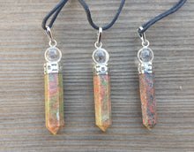 Load image into Gallery viewer, UNAKITE 2 Stone Crystal Point Pendant With Quartz Sphere and Cord Stone Natural Gemstone