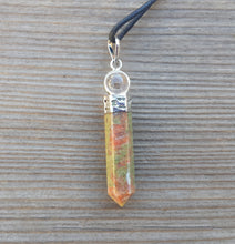 Load image into Gallery viewer, UNAKITE 2 Stone Crystal Point Pendant With Quartz Sphere and Cord Stone Natural Gemstone