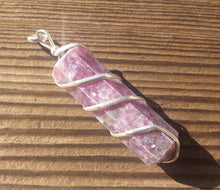 Load image into Gallery viewer, LEPIDOLITE Spiral Wire Wrapped Pencil Point Pendant Gemstone