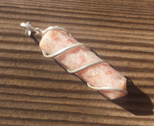 Load image into Gallery viewer, SUNSTONE Spiral Wire Wrapped Pencil Point Pendant Gemstone