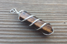 Load image into Gallery viewer, TIGER EYE Spiral Wire Wrapped Pencil Point Pendant Gemstone