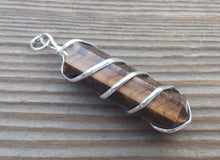 Load image into Gallery viewer, TIGER EYE Spiral Wire Wrapped Pencil Point Pendant Gemstone