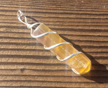 Load image into Gallery viewer, FLUORITE Spiral Wire Wrapped Pencil Point Pendant Gemstone