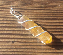 Load image into Gallery viewer, FLUORITE Spiral Wire Wrapped Pencil Point Pendant Gemstone