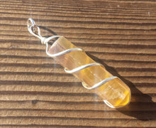 Load image into Gallery viewer, FLUORITE Spiral Wire Wrapped Pencil Point Pendant Gemstone