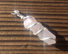 Load image into Gallery viewer, ROSE QUARTZ Spiral Wire Wrapped Pencil Point Pendant Gemstone
