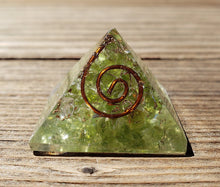 Load image into Gallery viewer, Small (25-30mm) PERIDOT COIL Orgone Gemstone Pyramid Small Pyramid Orgone