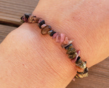 Load image into Gallery viewer, MULTI-TOURMALINE Natural Stone Gemstone Stretchy Chip Bracelet