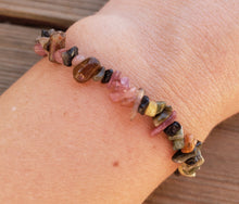 Load image into Gallery viewer, MULTI-TOURMALINE Natural Stone Gemstone Stretchy Chip Bracelet