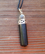 Load image into Gallery viewer, BLACK TOURMALINE 2 Stone Crystal Point Pendant With Quartz Sphere and Cord Stone Natural Gemstone