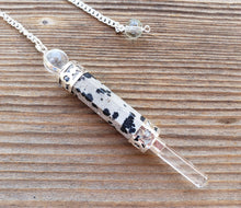Load image into Gallery viewer, Natural DALMATIAN JASPER Gemstone 3 Stone Wand Pendulum (One)